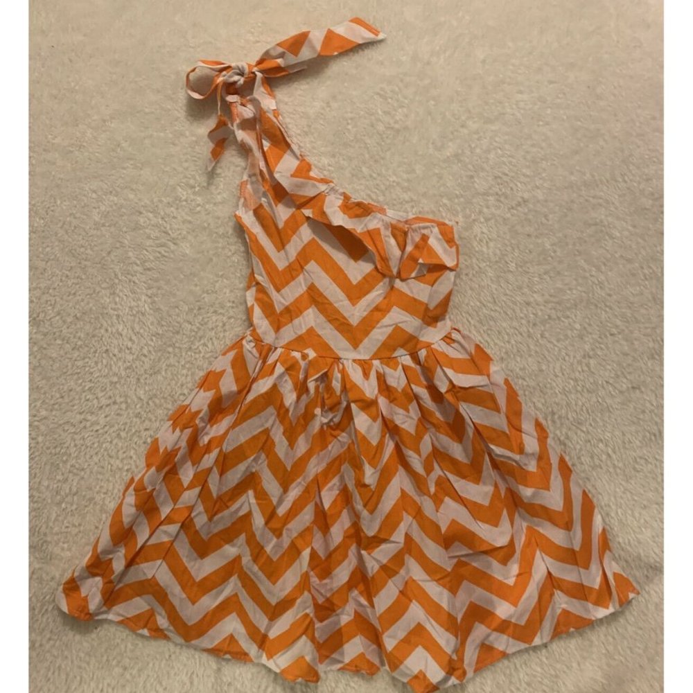 Toddler Girls Chevron Dress Sz 4T 5T Orange White
